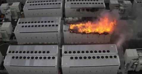 Fire in one cabinet of a grid battery installation
