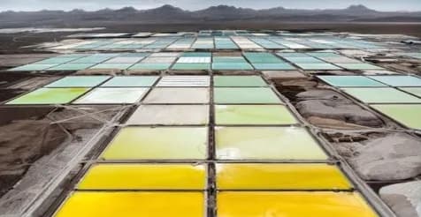 Aerial view of lithium brine evaporation ponds